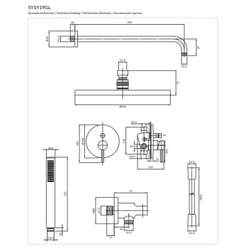 Dušas sistēma Omnires Y iebūvējama ar lietus dušu, rokas dušu pulēts Zelta