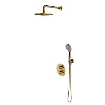 Dušas sistēma Omnires Y iebūvējama, ar lietus dušu, rokas dušu un termostatu spīdīgs Zelta