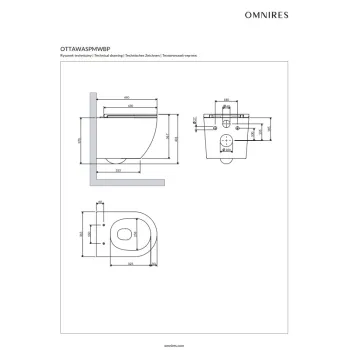 Piekaramais tualetes pods Omnires OTTAWA SILENT POWER™ Rimfree ar Soft Close vāku, balts spīdīgs