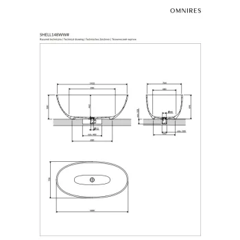 Vanna Omnires SHELL M+ Akmens masa 148 x 75 cm Balta Glancēta
