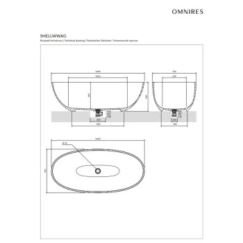 Vanna Omnires SHELL M+ Akmens masa 160 x 75 cm ash grey (AG)