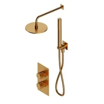 Dušas sistēma Omnires Contour iebūvējama ar lietus dušu, rokas dušu un termostatu matēts Zelta