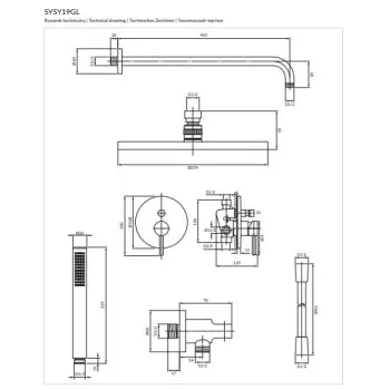 Dušas sistēma Omnires Y iebūvējama ar lietus dušu, rokas dušu pulēts Zelta
