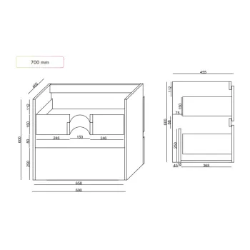 Vannas istabas skapītis OZE COME (bez izlietnes) 700mm Golden Oak