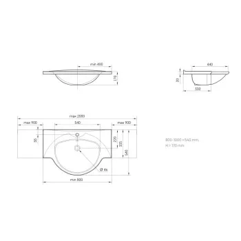 Izlietne PAA Beta Akmens masas 800-1000 mm, Balta