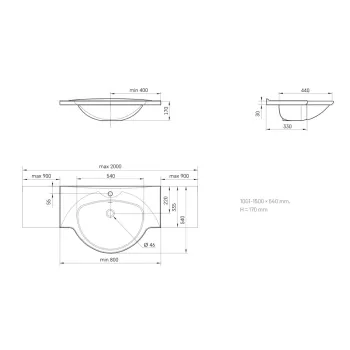 Izlietne PAA Beta Akmens masas 1001-1500mm, Balta Izlietne PAA Beta Akmens masas 1001-1500mm, Balta