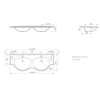 Izlietne PAA Beta Akmens masas 1620-2000 mm, Balta