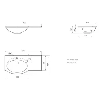 Izlietne PAA Delta Akmens masas 900x460mm, ar labo pagarinājumu Balta Izlietne PAA Delta Akmens masas 900x460mm, ar labo pagarinājumu Balta