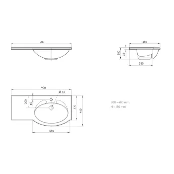 Izlietne PAA Delta Akmens masas 900x460mm, ar kreiso pagarinājumu Balta Izlietne PAA Delta Akmens masas 900x460mm, ar kreiso pagarinājumu Balta