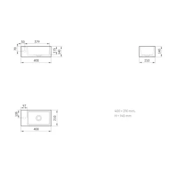 Izlietne PAA MI Kreisā SilkStone 400x210mm Balta