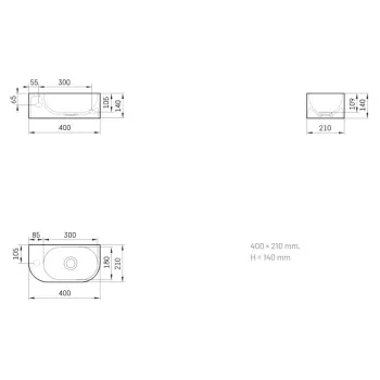 Izlietne PAA RE Kreisā SilkStone 400x210mm Balta