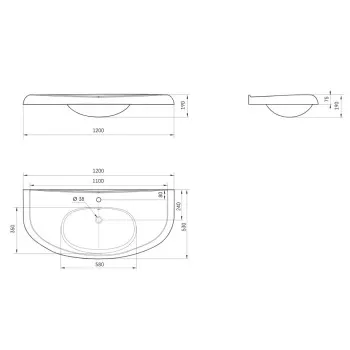 Izlietne PAA VICTORIA Akmens masas 1200x530mm, Balta