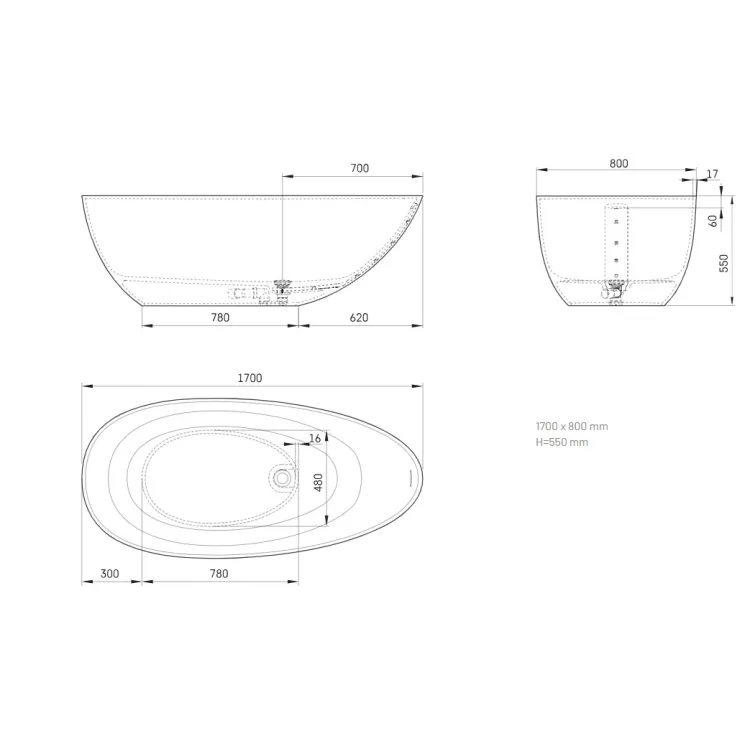 Ванна Paa Bella OVO SilkStone, 1700x800мм белая Ванна Paa Bella OVO SilkStone, 1700x800мм белая