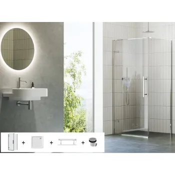Dušas Kabīnes komplekts RAVAK SET3 COSD1-90 Caurrspīdīgs stikls, Hromēti profili