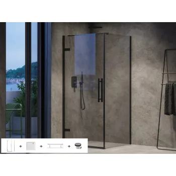 Dušas Kabīnes komplekts RAVAK SET4 COSD1-90 Caurspīdīgs stikls, Melns Profili