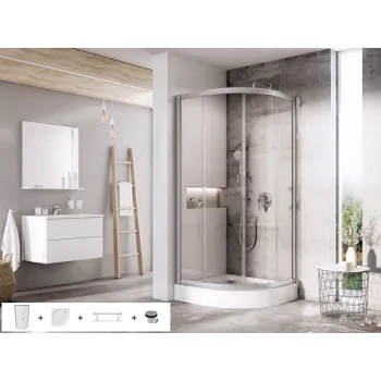 Dušas kabīnes komplekts RAVAK SET16 RORV2-90 R550 Caurspīdīgs stikls, Hromēti profili