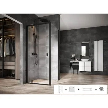 Dušas Kabīnes komplekts RAVAK SET1 NEXTY NDOP1-90 Caurspīdīgs stikls, Melns Profili