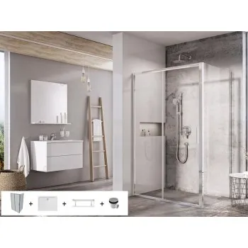 Dušas kabīnes komplekts RAVAK SET12 BLSDP2-100 Kreisā puse Caurspīdīgs stikls, Hromēti profili