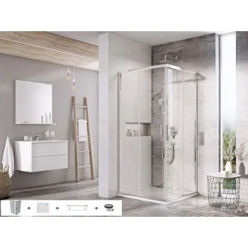 Dušas kabīnes komplekts RAVAK SET8 BLSRV2-80 Caurspīdīgs stikls, Hromēti profili