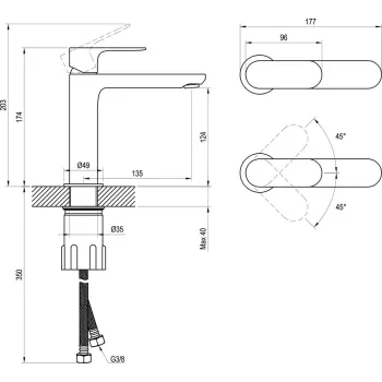 Vannas istabas izlietnes maisītājs Ravak Eleganta EL 012.20GB 170 mm Matēts grafīta