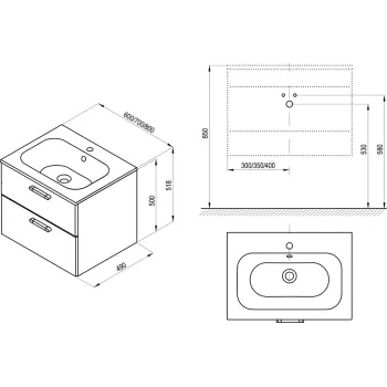 Vannas istabas skapītis Ravak SD 600 Chrome II (Bez Izlietnes) Balts, Hromēti rokturi
