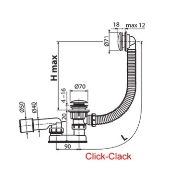 Vannas sifons Ravak 800 C-C R/R Click-Clack, hroms