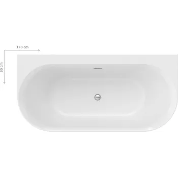 Vanna Ravak YPSILON Wall 1780x860mm Akrila Balta / Izplūde Hromēta