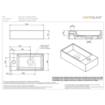 Vannas istabas izlietne Sanindusa Note 36x18 Uzliekamā 108100004
