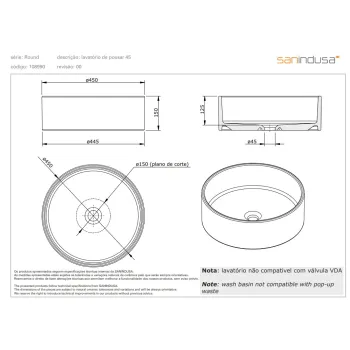Vannas istabas izlietne Sanindusa Round 45 uzliekamā 45cm Melna Matēta 108990B64