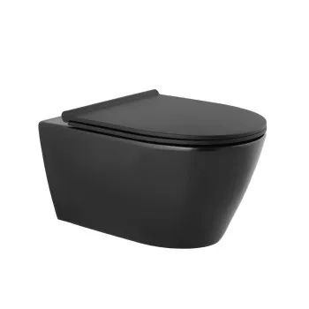 Piekaramais Tualetes Pods Sanindusa Urb.y 48 Rimfree ar Soft Close Easyclip Slim vāku, Melns Matēts