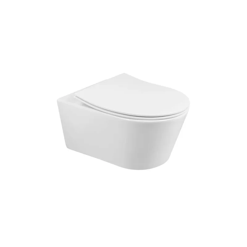 Piekaramais Tualetes Pods Sanindusa Urb.y 52 Rimfree ar Soft Close Easyclip Slim vāku, Balts