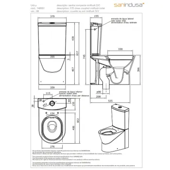 Tualetes pods Sanindusa Urb.y Rimfree ar Soft Close Easyclip vāku, Balts