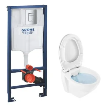 Tualetes poda komplekts Grohe Rapid SL ar Cetus 52 Rimfree podu, Soft Close easyclip vāks, Hromētu poga Skate Cosmopolitan