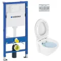 Tualetes poda komplekts Geberit Duofix ar Sanindusa Cetus 52 Rimfree podu, Soft Close easyclip vāks, Hromētu poga Delta01