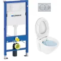 Tualetes poda komplekts Geberit Duofix  ar Sanindusa Cetus 52 Rimfree podu, Soft Close easyclip vāks, Hromētu matēta poga Delta01