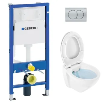 Tualetes poda komplekts Geberit Duofix ar Cetus 52 Rimfree podu, Soft Close easyclip vāks, Hromētu matēta poga Delta01