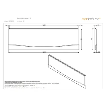 Vannas panelis Sanindusa 170cm Balts