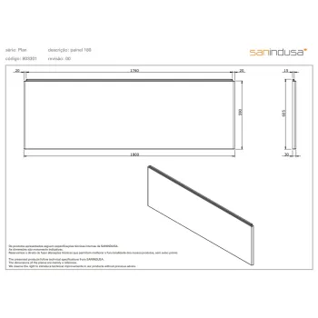 Vannas panelis Sanindusa Plan 180cm Balts