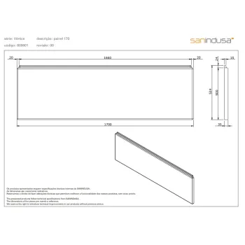 Vannas Panelis Sanindusa Vertice 170 Balts
