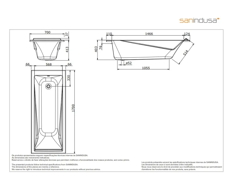Vanna Sanindusa Easy 170x75cm ar kājām, Balta