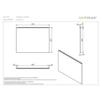 Vannas panelis Sanindusa Plan 90cm Balts
