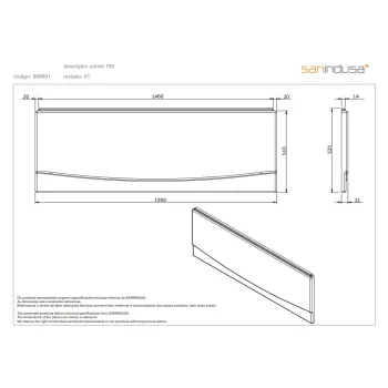 Vannas panelis Sanindusa 150cm Balts
