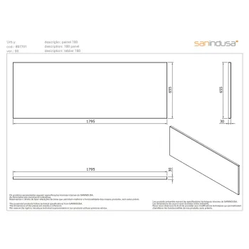 Vannas panelis Sanindusa Urb.y 180cm