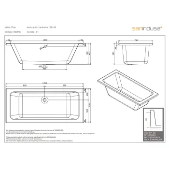 Vanna Sanindusa Plan Akrila 170x75cm Balta