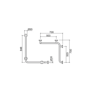Stūra rokturis ar vertikālu stieni Sanindusa WcCare , nerūsējošais tērauds, personām ar kustību ierobežojumiem, 4295813