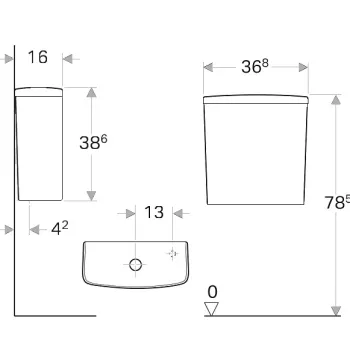 Skalojamā kaste podam Geberit Selnova ar pievadu no apakšas, kvadrātveida