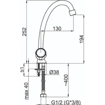 Virtuves ūdens maisītājs Rubineta R-8 GLOBO R8J002 Hromēts