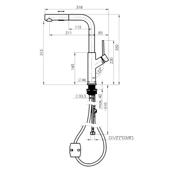 Virtuves ūdens maisītājs Rubineta Bona-35 PO ar izvelkamo uzgali BO35008 hromēts