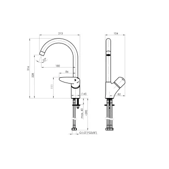 Virtuves ūdens maisītājs Rubineta Static-33 A30008 Hromēts