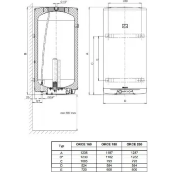 Ūdens sildītājs (Boilers) Dražice OKCE-200L  2,2kW vertikāls